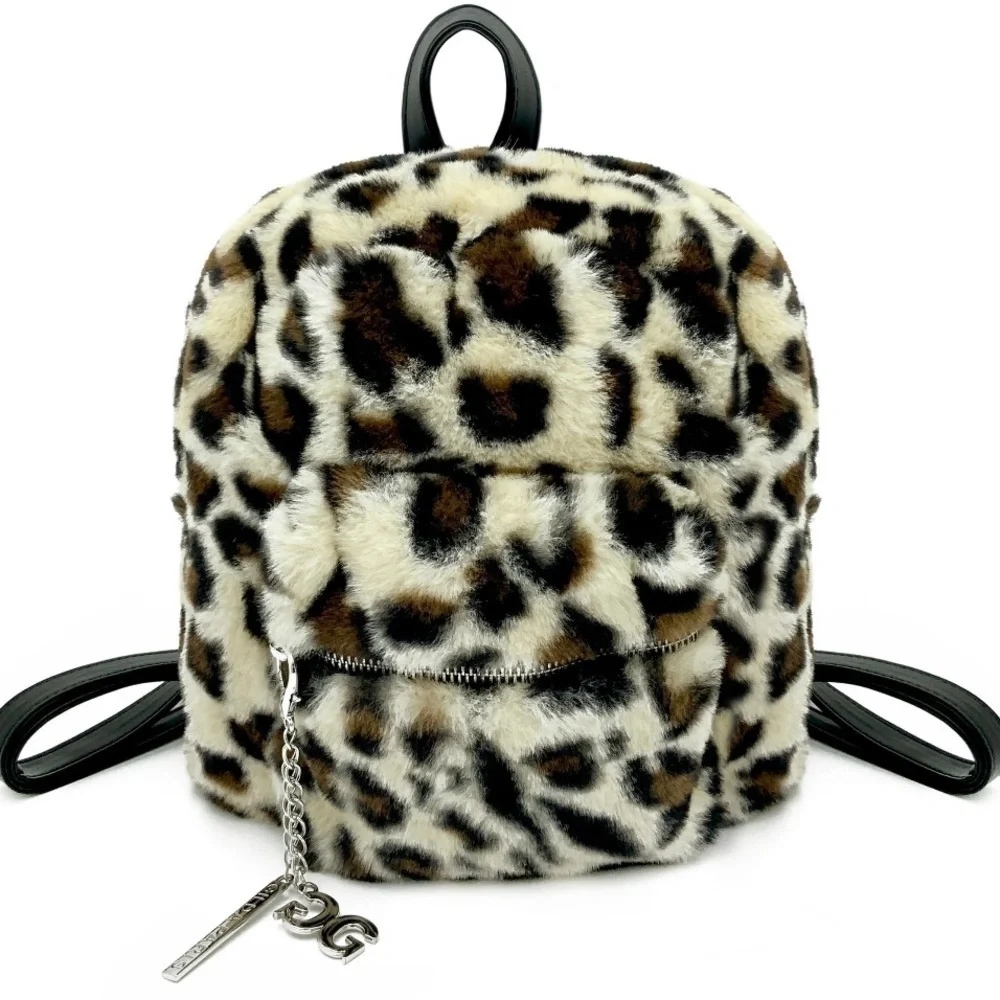 Gilda Paris Leopard Print Fur Backpack